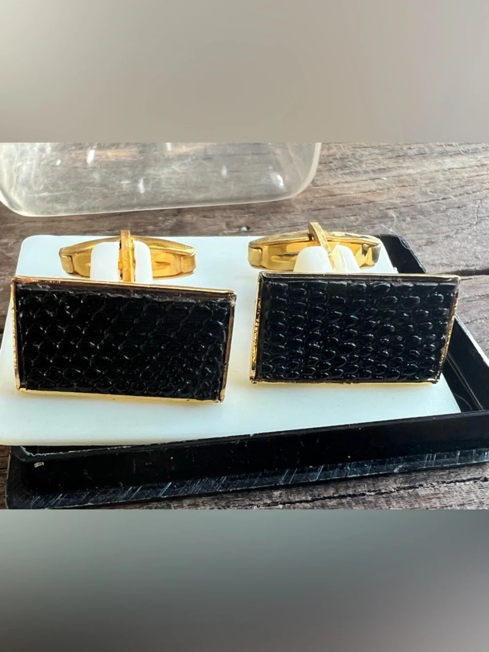 Gold and Black Rectangular Cufflinks - Classic Men's Accessory